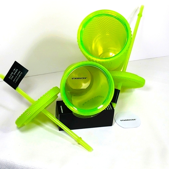 💚 Starbucks 2022 Fall Lemongrass Glow in the Dark Neon Studded Bundle - Picture 3 of 3